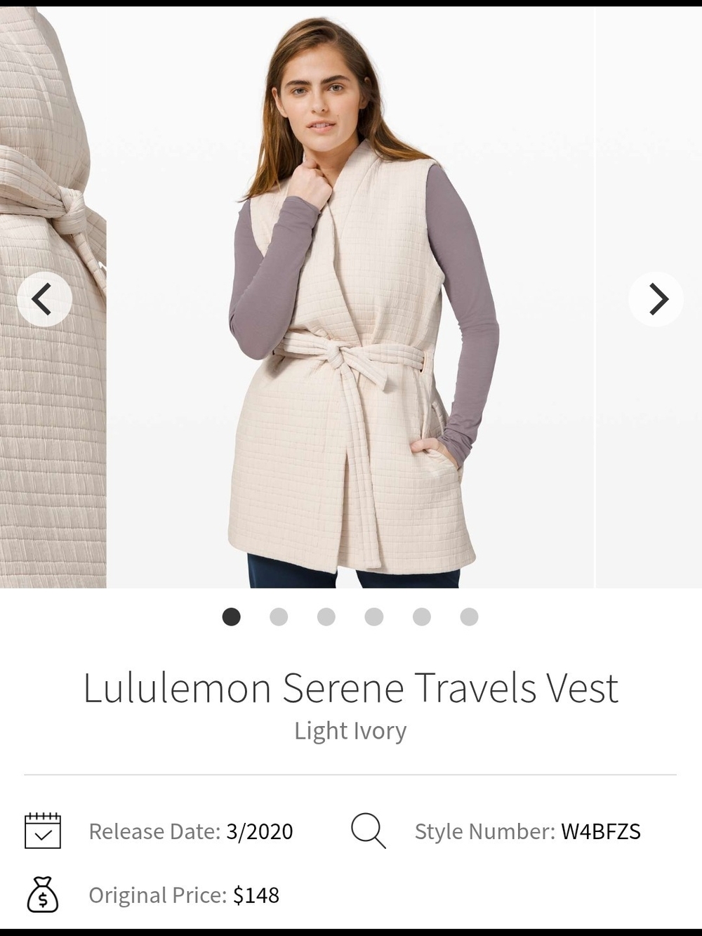 lululemon athletica Cream Quilted Sleepwear Top
